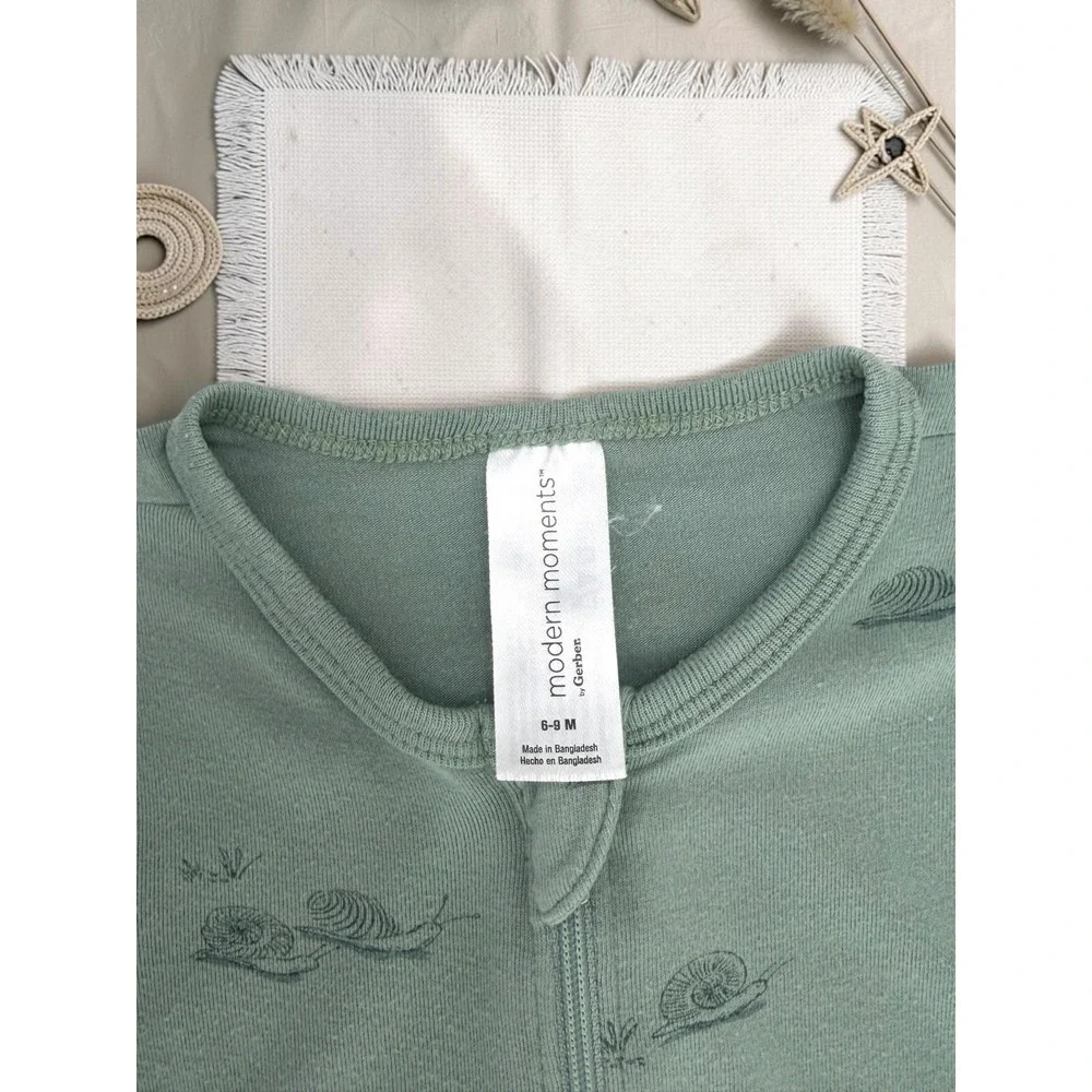 Modern Moments by Gerber Snail Print Sage Green Footed Sleeper 6-9M